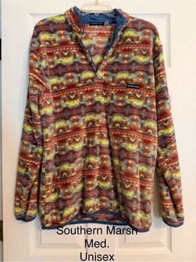 Southern Marsh Multi-color Dorado Aztec Fleece Pullover - Coral, Lime & Sky Blue